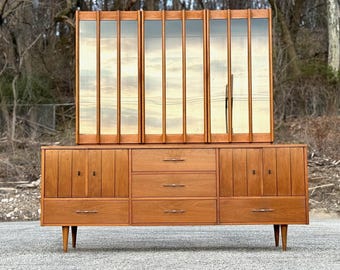Mid Century 2 Piece Walnut Hutch
