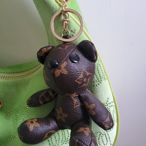 Little Luxuries Designs Teddy Bear Shaped Louis Vuitton Style Damier Keychain/Bag Charm (with Strap)