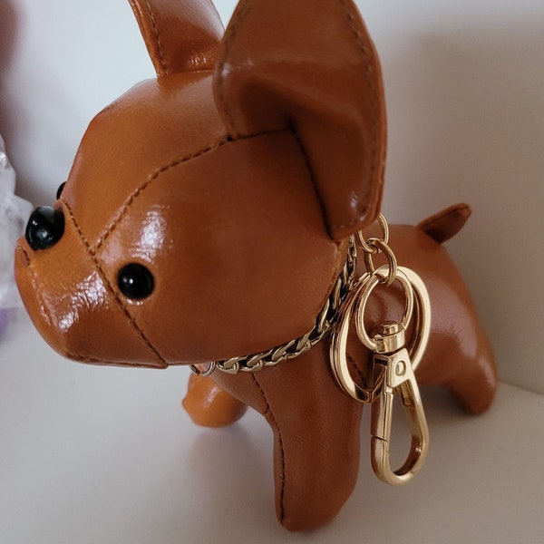 Designer style bulldog Keychain & handmade gift pouch