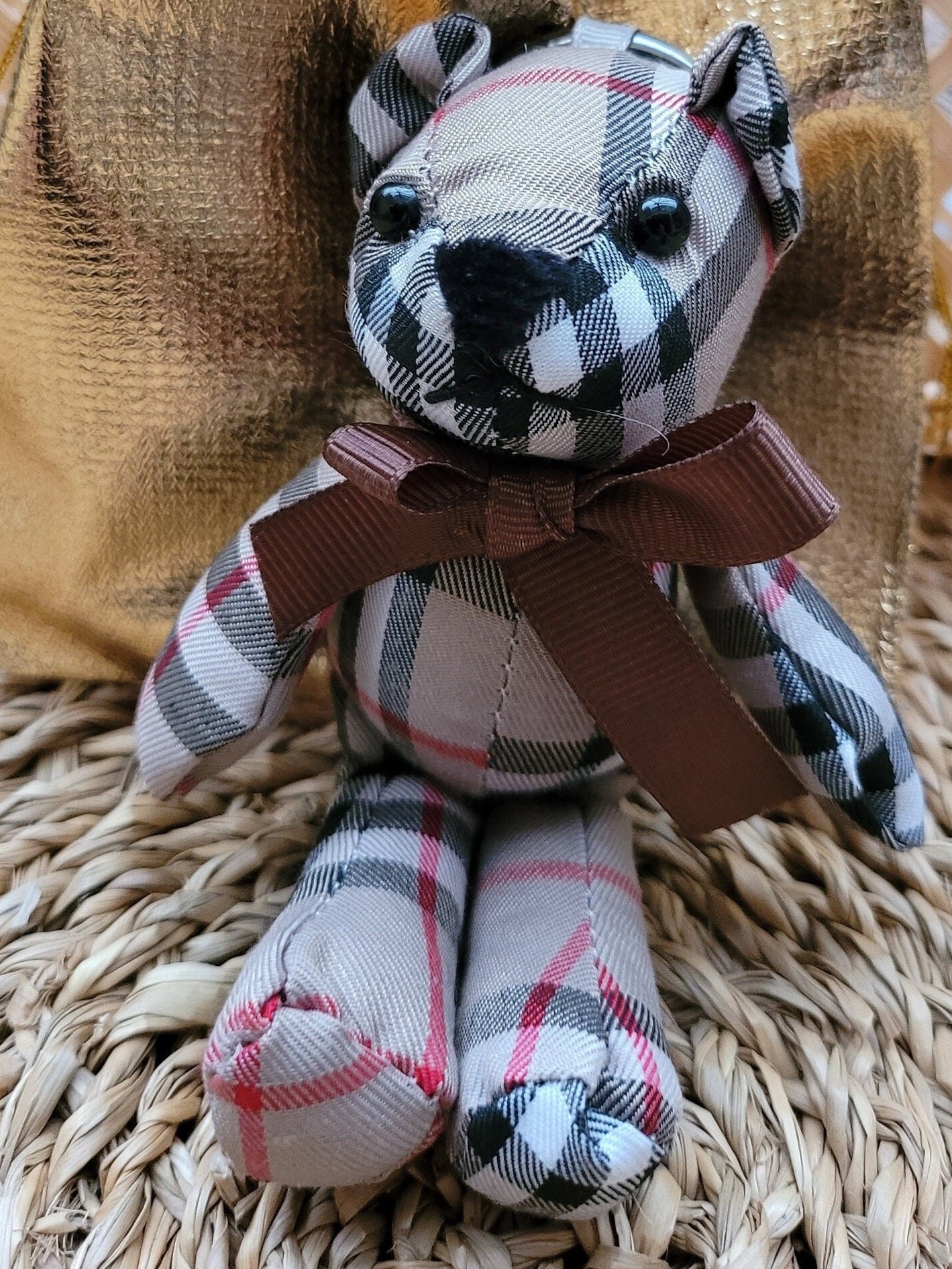 Burberry Thomas Vintage Check Teddy-bear Key Holder in Natural