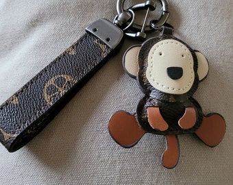 Faux leather Monkey Keychain & handmade gift pouch