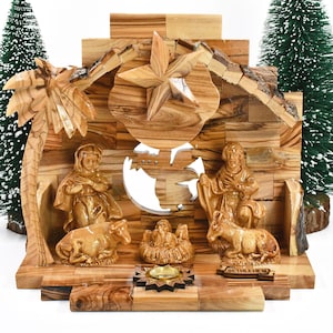 Wooden Nativity Set For Christmas Manger Scene | Christmas Nativity Décor | Olive Wood Nativity Scene set