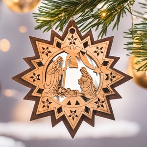 Décoration de Noël étoile de la Nativité en bois d'olivier sculptée à la main