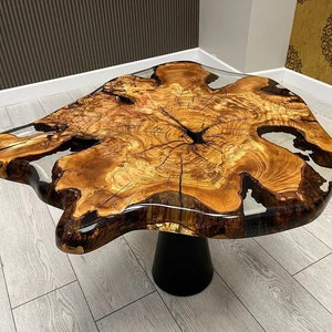 Made to Order Clear Transparent Live Edge Round Diameter Epoxy Resin Table-River Table-Dining Table-Coffee Table-Kitchen Table %100 HANDMADE
