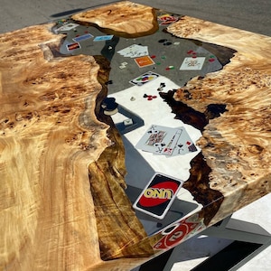 Tavolo epossidico trasparente trasparente in legno di pioppo personalizzato - Tavolo da pranzo - Tavolo da poker - Tavolo giocattolo - Tavolo da gioco - Tavolo in resina - Tavolo da gioco -% 100FATTO A MANO