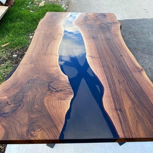 Custom Order Smokey Gray Walnut Wood Epoxy Dining Table- Epoxy Coffee Table- Live Edge Table- Epoxy End Table- Kitchen Table- %100 HANDMADE