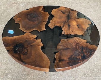 Made to Order Diameter Round Walnut Wood Smokey Gray Epoxy Dining Table- Epoxy Coffee Table-End Table- Office Table- Resin -%100 HANDMADE