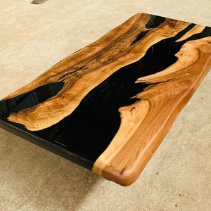 Custom Order Curved Edge Walnut Glossy Black Epoxy Table -Live Edge - River Table - Dining Table-Coffee Table-Office Table- %100 Handmade