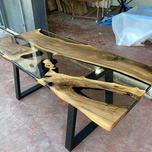 Custom Order Walnut Clear Brown Epoxy Table - Live Edge - River Table- Dining Table- Coffee Table- Kitchen Table - Office - %100 HANDMADE