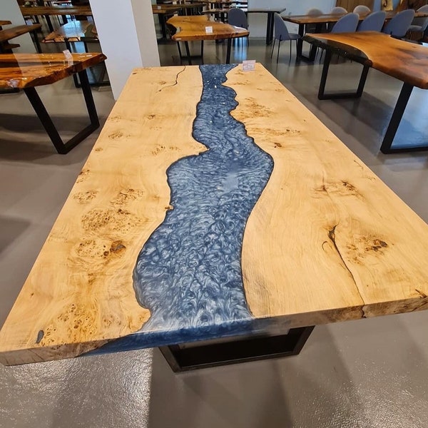 Custom Order Natural Poplar Metallic Light Blue Epoxy Table -River Table -Dining Table-Coffee Table-Office Table-Kitchen Table-%100 Handmade