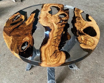 Custom Order Diameter Round Special Olive Wood Clear Epoxy Dining Table-Epoxy Coffee Table-Conference Table-Resin Office Table-%100 HANDMADE