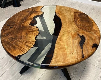 Custom Order Diameter, Round Walnut Wood, Clear Epoxy Dining Table, Round Epoxy Coffee Table,Dining Table, Office Table - %100 HANDMADE