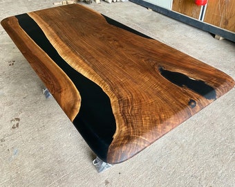Custom Order Dark Walnut Wood Matte Black Oval Epoxy Dining Table- Resin Table-Coffee Table-End Table-River Table-Office Table-%100 HANDMADE