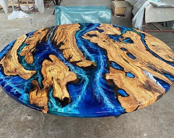 Made to Order Colors Olive Wood Blue Emerald Green Epoxy Table-River Table-Dining Table-Coffee Table-Kitchen Table-Resin Table-%100 HANDMADE