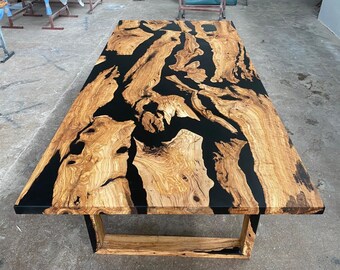 Mesa epoxi negra mate de madera de olivo lista para enviar: para Jeff