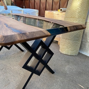 Made To Order Walnut Smokey Gray Epoxy Table - Live Edge - River Table- Dining Table- Coffee Table- Kitchen Table - Office - %100 HANDMADE