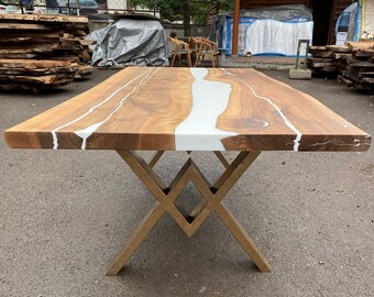 Custom Order Natural Walnut White Epoxy Table -Live Edge - River Table - Dining Table-Coffee Table-Office Table-Kitchen Table- %100 Handmade