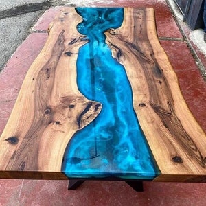 Custom Order Natural Walnut White Epoxy Table live Edge River