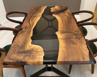 Custom Order Walnut Wood Smokey Gray Epoxy Resin Dining Table- Coffee Table- Kitchen Table- Conferance Table- Office Table- %100 HANDMADE