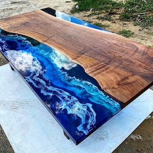 Kundenbestellung Einzelstück Walnuss Aquarium Schwarz Blau Epoxy Tisch-Ozean Tisch-Fluss Tisch-Esszimmer Tisch-Kaffee Tisch-Beistelltisch-%100 HANDMADE