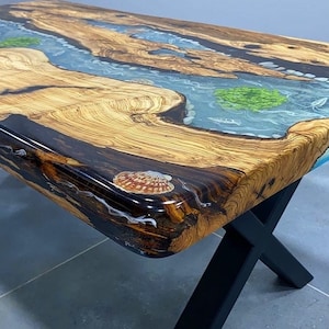 Custom Order Olive Wood Blue River Epoxy Table- Dining Table - Kitchen and Dining - Coffee Table - Office Table -Resin Table -%100 HANDMADE