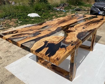 Made To Order Olive Wood Clear Transparent Epoxy Table - Live Edge- River Table- Dining Table- Coffee Table- Kitchen Table -%100 HANDMADE