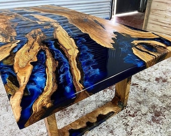 Made To Order Olive Dark Cobalt Blue White İce Design Epoxy Table -Live Edge- River Table- Dining Table- Coffee Table-Kitchen-%100 HANDMADE