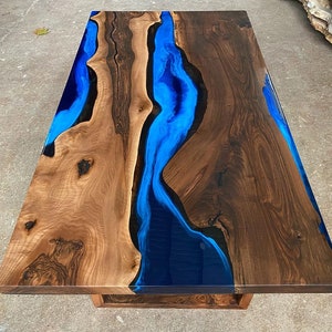Custom Order Dunkles Walnussholz Tiefblaues Weißes Ozean Sea ce Epoxy Resin Esstisch- Couchtisch-Beistelltisch-Konferenztisch-%100 HANDMADE