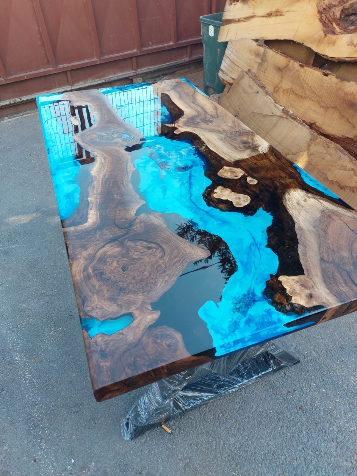 Made to Order Walnut Wood Blue Cloudy Design Epoxy Dining/study/coffe