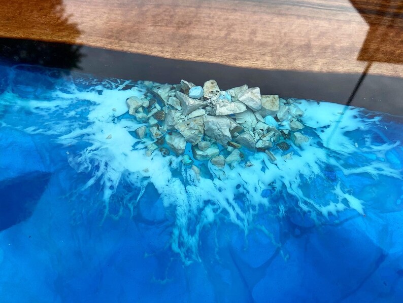 Custom Order Glossy Walnut Aquarium Blue Epoxy Table -ocean Table-river ...