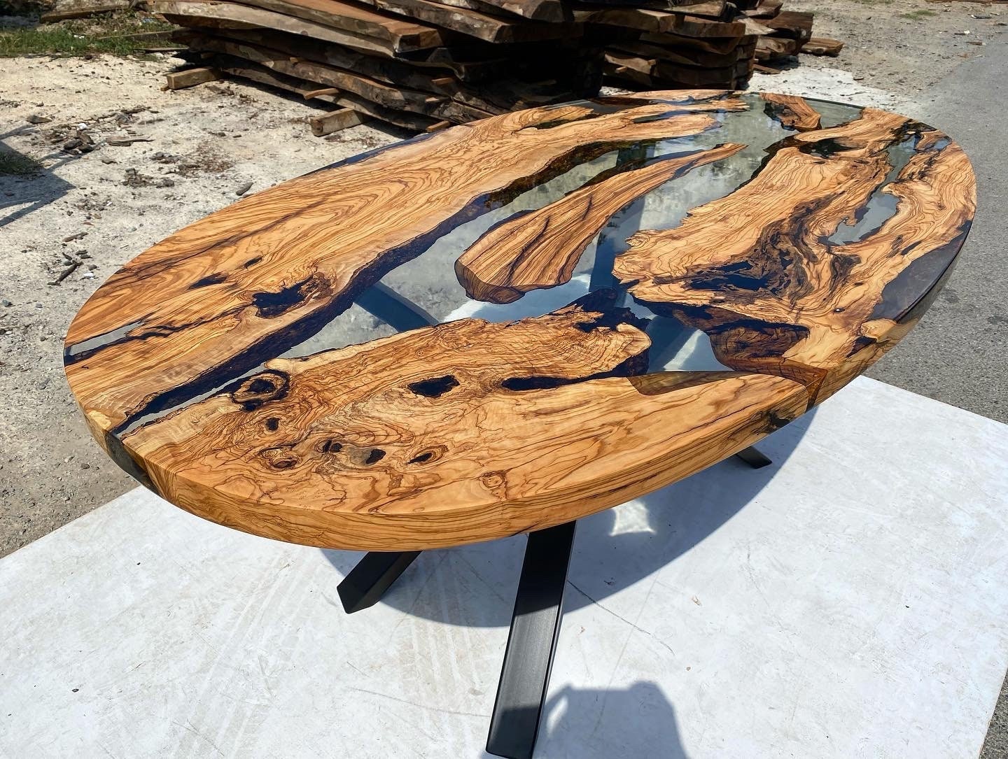 Flowers Dark Walnut Oval Black – Epoxy Table- Office Table- Resin Table –  Ories Wood