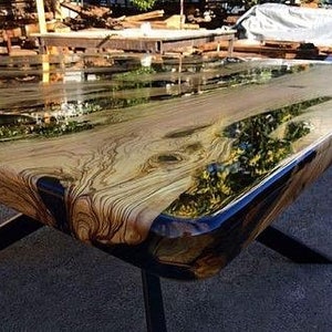 Specialbeställning av olivträ, klart brunt epoxibord - Live Edge - River-bord - Matbord - Soffbord - Köksbord - 100 % HANDGJORT bild 2