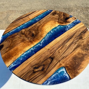 Walnuss Holz Blau Ozean Meer Durchmesser Runde Fluss Epoxy Tisch-Ozean Tisch-Esstisch-Kaffee Tisch-Bürotisch-%100 HANDMADE Bestellen