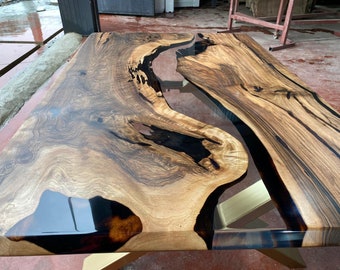 Custom Order Walnut Clear Transparent Epoxy Office Table /Coffee Table /Kitchen Resin Table/Dining Table/ Handmade Table/ Wooden Table