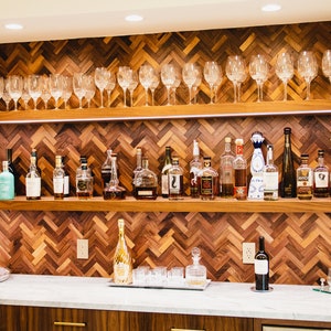 3D Herringbone Walnut Wall Panels-  Easy DIY Wood Wall Panels - Shiplap Planks 9.99/sq ft