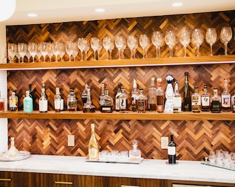 Natural Walnut 3D Herringbone Panels-  Easy DIY Wood Wall Panels - Shiplap Planks 9.99/sq ft
