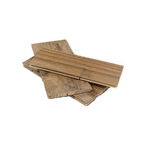May include: Three pieces of unfinished wood flooring, each with a different grain pattern. The wood is a light brown color with a natural finish.