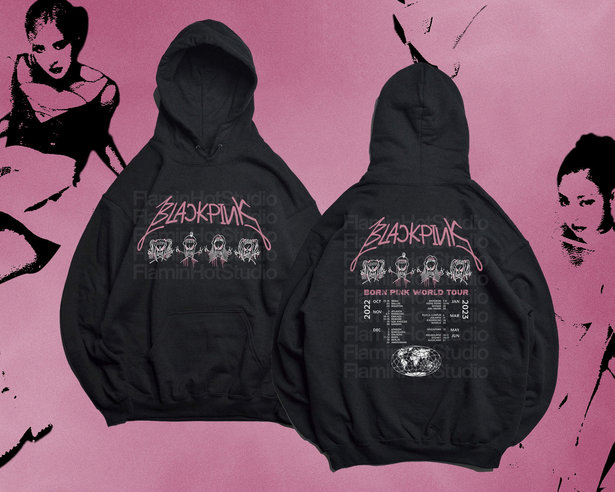 Discover Sudadera con Capucha Blackpink Tour Born Pink Tour Mundial 2022 2023 Unisex