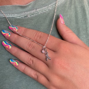 Handmade Silver Breast Cancer Pink Charm Necklace