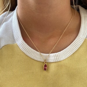 Handmade Pink Teardrop Gold Necklace