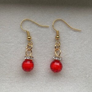 Handmade Red Christmas Ornament Gold Earrings