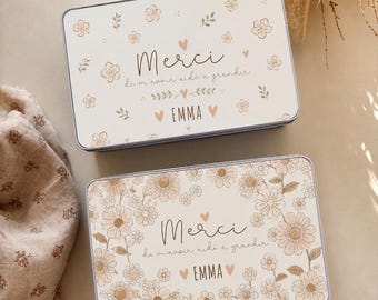 Caja metálica floral personalizada – Regalo personalizado de fin de año con nombre