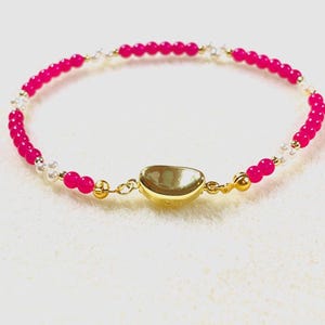 3 mm Round, Smooth, Dark Pink Ruby, Tiny 2mm Pearls, and Gold Filled