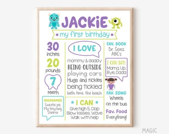 First Birthday Party Milestone Sign. Monsters Inc Printable Poster Party Decor