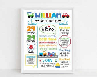 First Birthday Party Milestone Sign. Cars Printable Poster Party Decor. Transportation Party