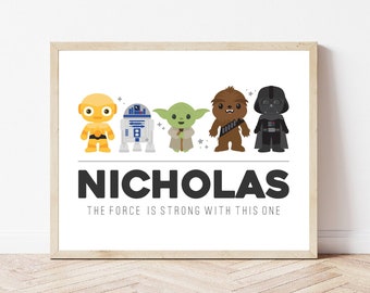 Star Wars Art Print. Printable Personalized with your kids name. Digital Download. Spaceship Kids Decor Wall Art