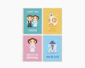 Star Wars Art Print. A set of 4 prints. Instant Download, Galaxy Kids Decor Printable Wall Art