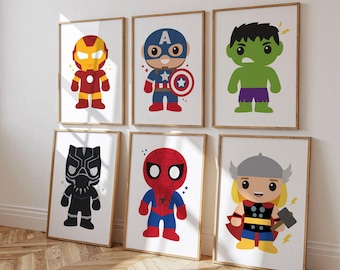 Super Heroes Art Print Set | Avengers Heroes Printable Party | Kids Room Decor Wall Art (Digital Download)