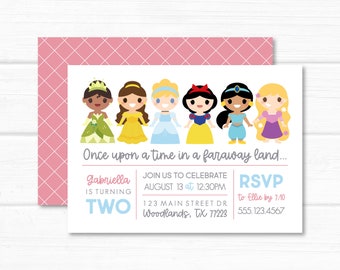 Disney Princesses Invitation. Princess Birthday Party Personalized. Cinderella, Rapunzel. Printable Digital Invites or Printed Service