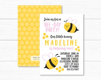 Bee Birthday Invitation, Bumblebee Beehive Personalized Printable Digital Invites
